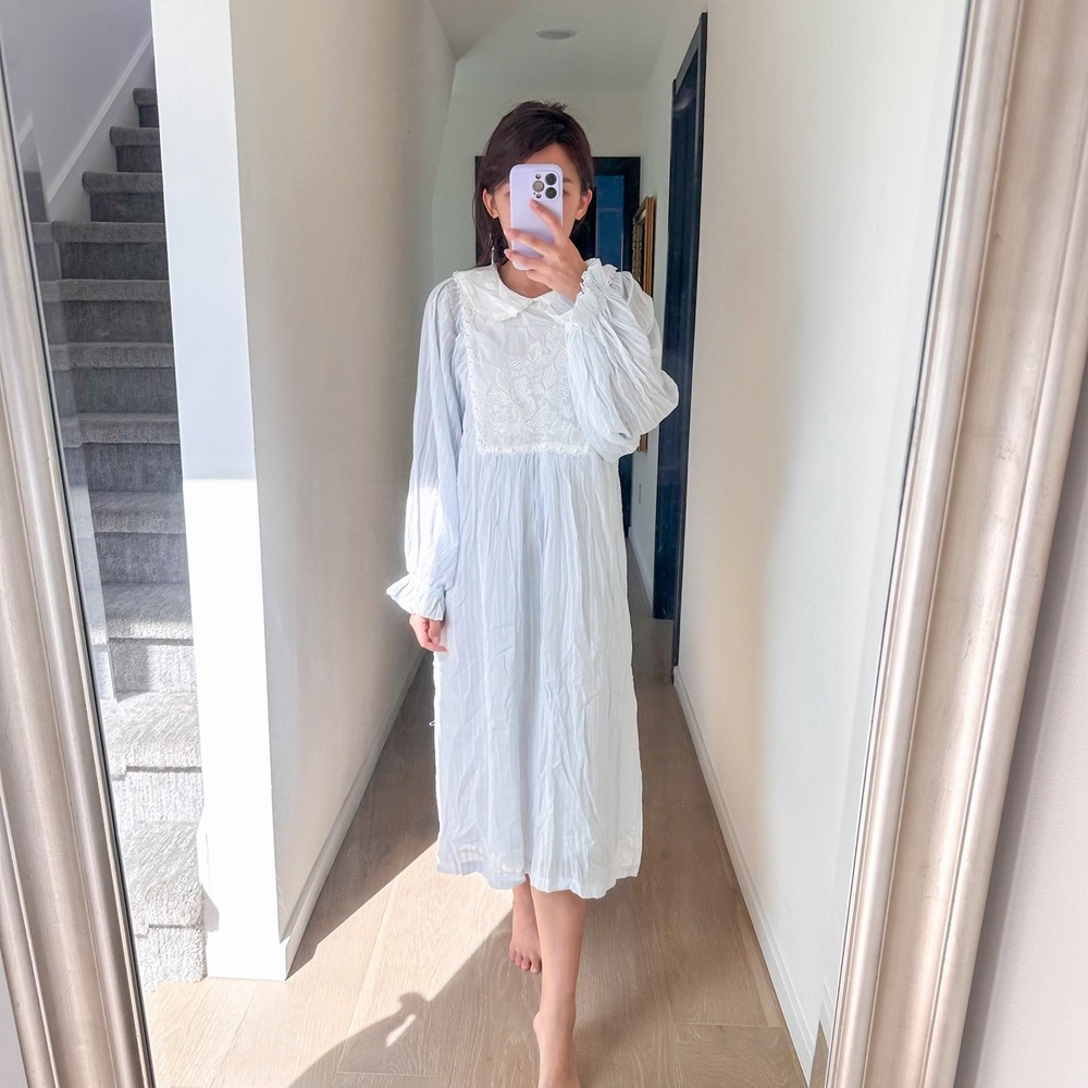 Victorian Vintage Renaissance Whimsical Coquette Cottagecore Blue Nightgown L